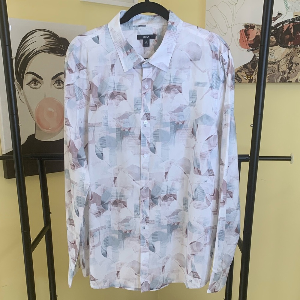 Men’s NWT ALFANI Regular-Fit Abstract Light Wave Print Button Down Shirt, Sz XL - Picture 7 of 8